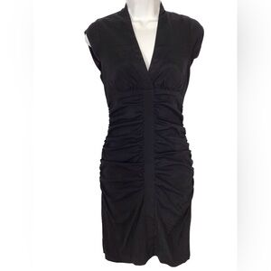 Cache Black Ruched V Neck Short Sleeve Dress Size 2